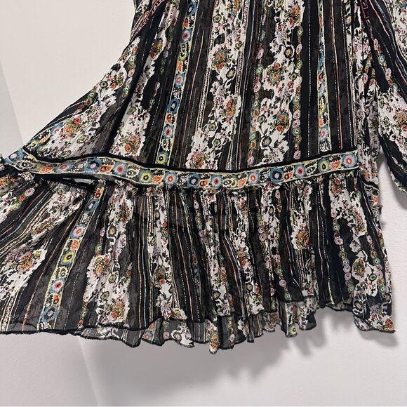 Free People Dance Magic Mini Dress Metallic Stripe Embroidery Black Sheer Small - Picture 6 of 11